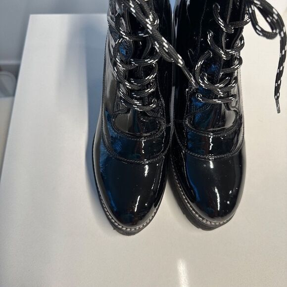 Stuart Weitzman Black Patent Leather Rugged Platform Combat Booties Size 9 - Picture 9 of 13